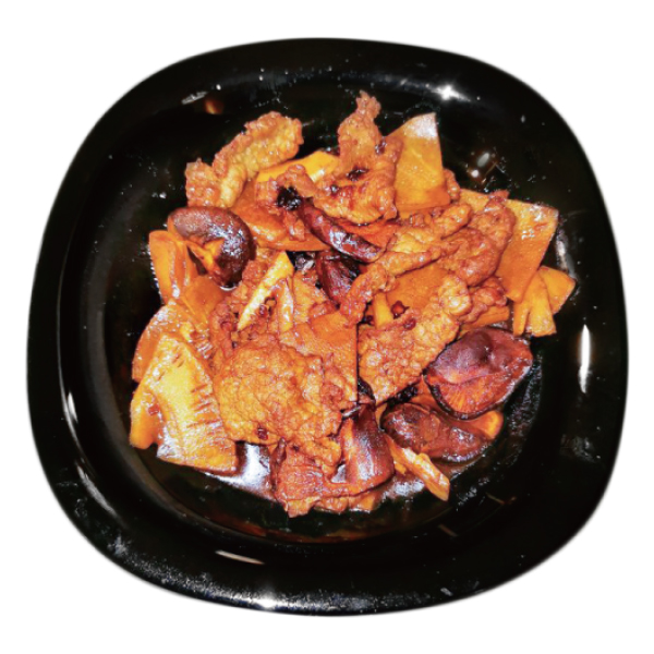 Ternera con bambú y setas