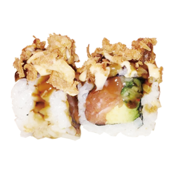 Salmón con cebolla crunch (4u)